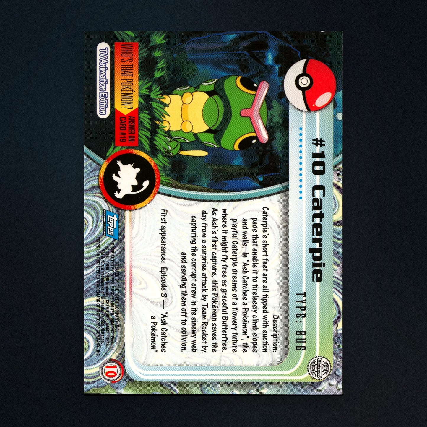 Caterpie #10 - 1999 Topps Pokémon TV Animation Series 1 Silver Foil - Lightly Played back