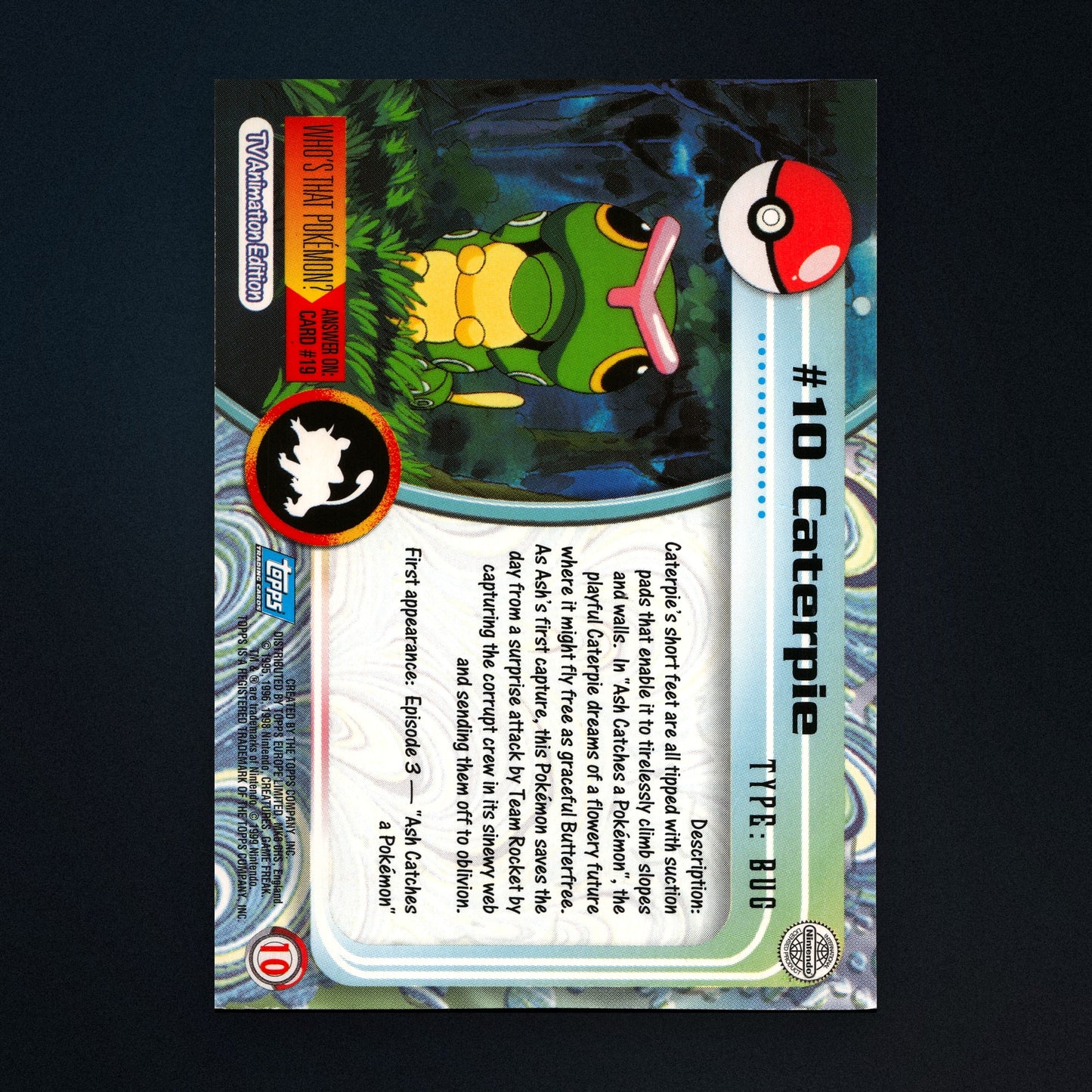 Caterpie #10 - 1999 Topps Pokémon TV Animation Series 1 Silver Foil - Moderately Played back