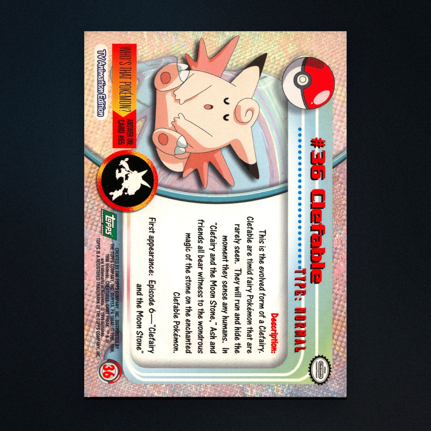 Clefable #36 - 1999 Topps Pokémon TV Animation Series 1 Silver Foil - Moderately Played back