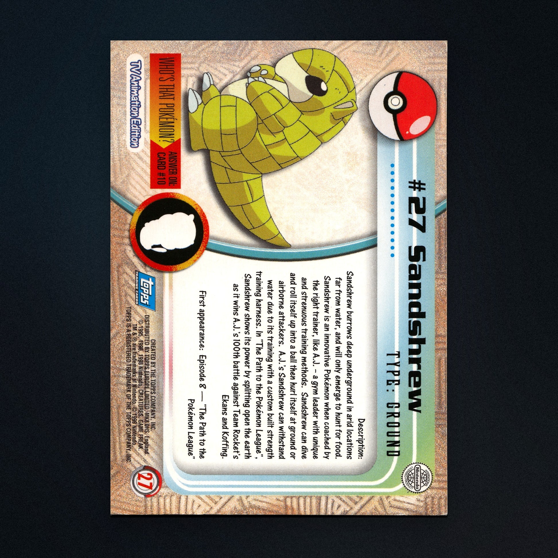 Sandshrew #27 - 1999 Topps Pokémon TV Animation Series 1 Silver Foil - Moderately Played back