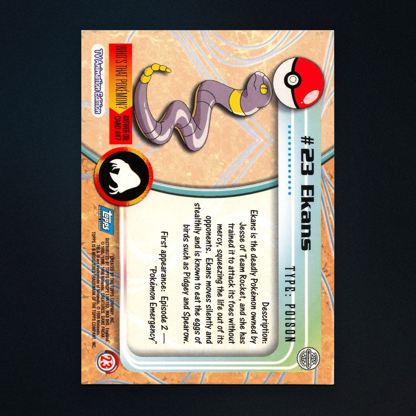 Ekans #23 - 1999 Topps Pokémon TV Animation Series 1 Silver Foil - Moderately Played back
