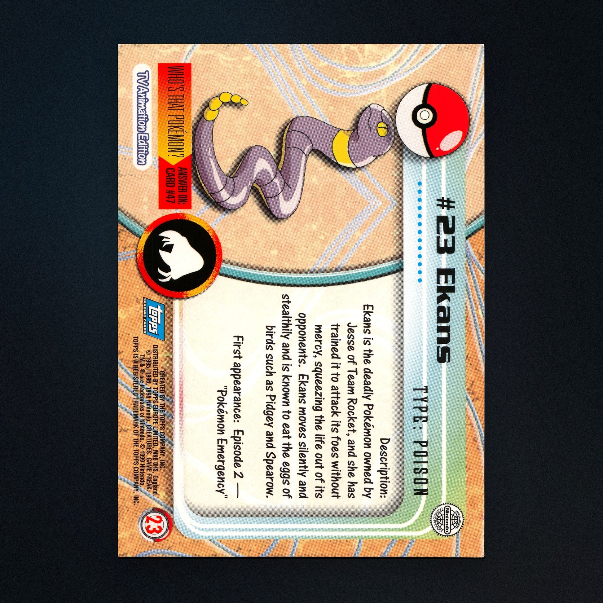 Ekans #23 - 1999 Topps Pokémon TV Animation Series 1 Silver Foil - Moderately Played back