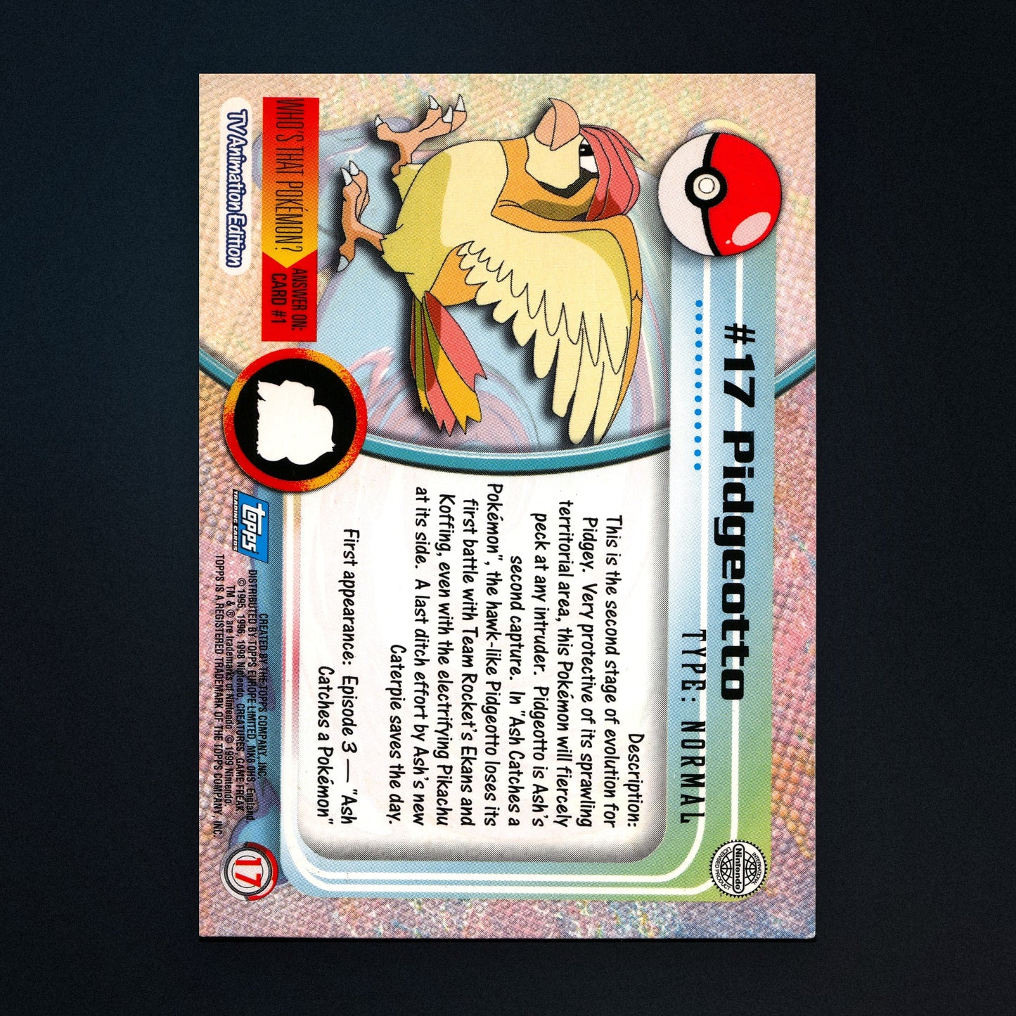 Pidgeotto #17 - 1999 Topps Pokémon TV Animation Series 1 Silver Foil - Moderately Played back