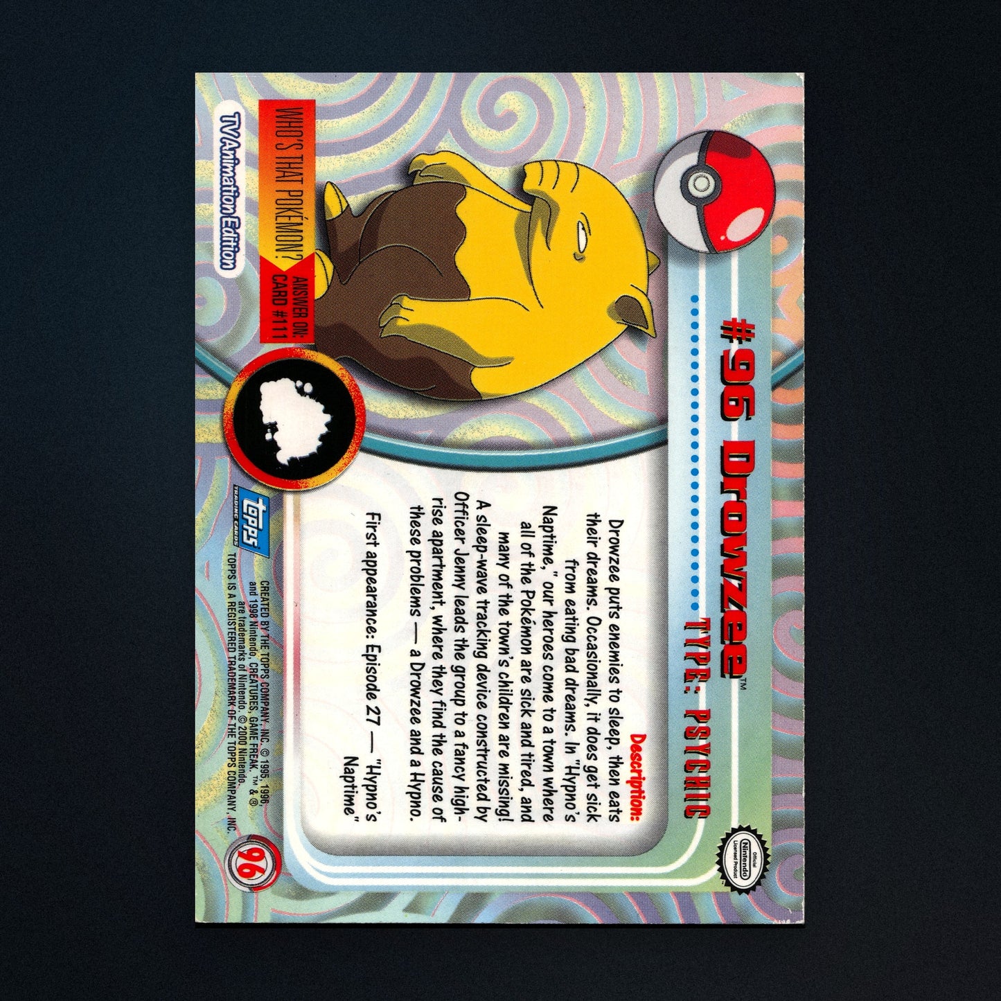 Drowzee #96 - 2000 Topps Pokémon TV Animation Series 2 Silver Foil - Moderately Played back