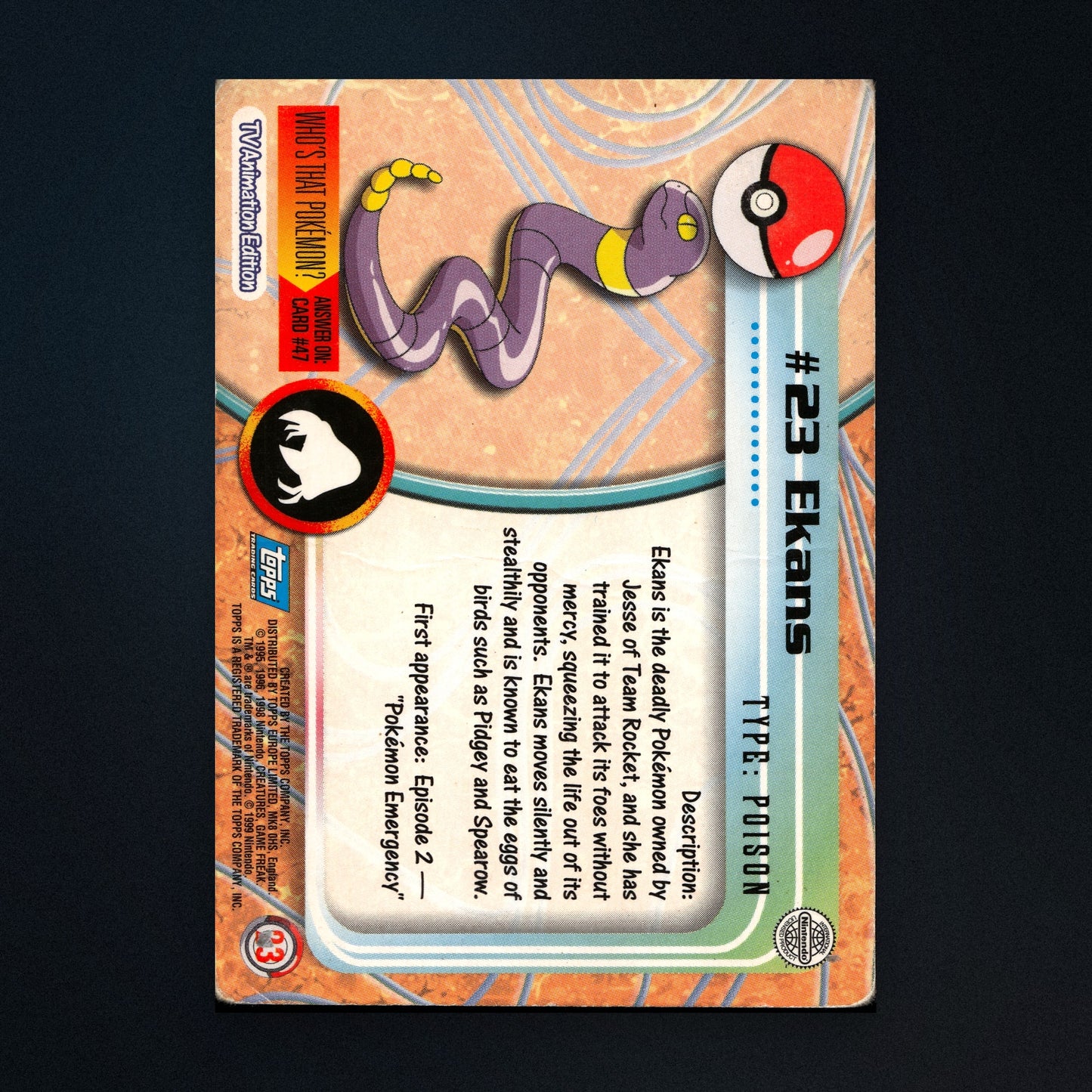 Ekans #23 - 1999 Topps Pokémon TV Animation Series 1 Silver Foil - Heavily Played back