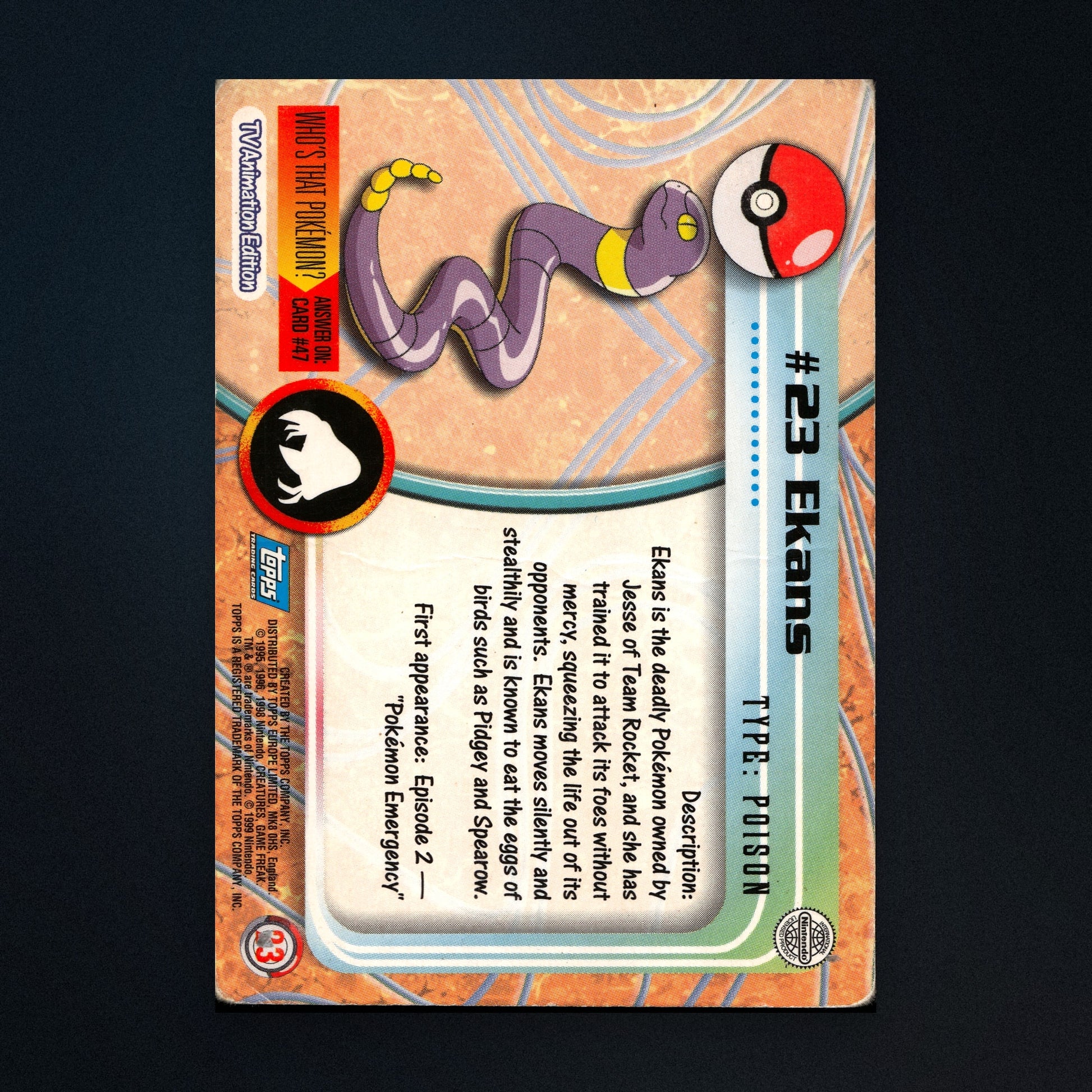 Ekans #23 - 1999 Topps Pokémon TV Animation Series 1 Silver Foil - Heavily Played back