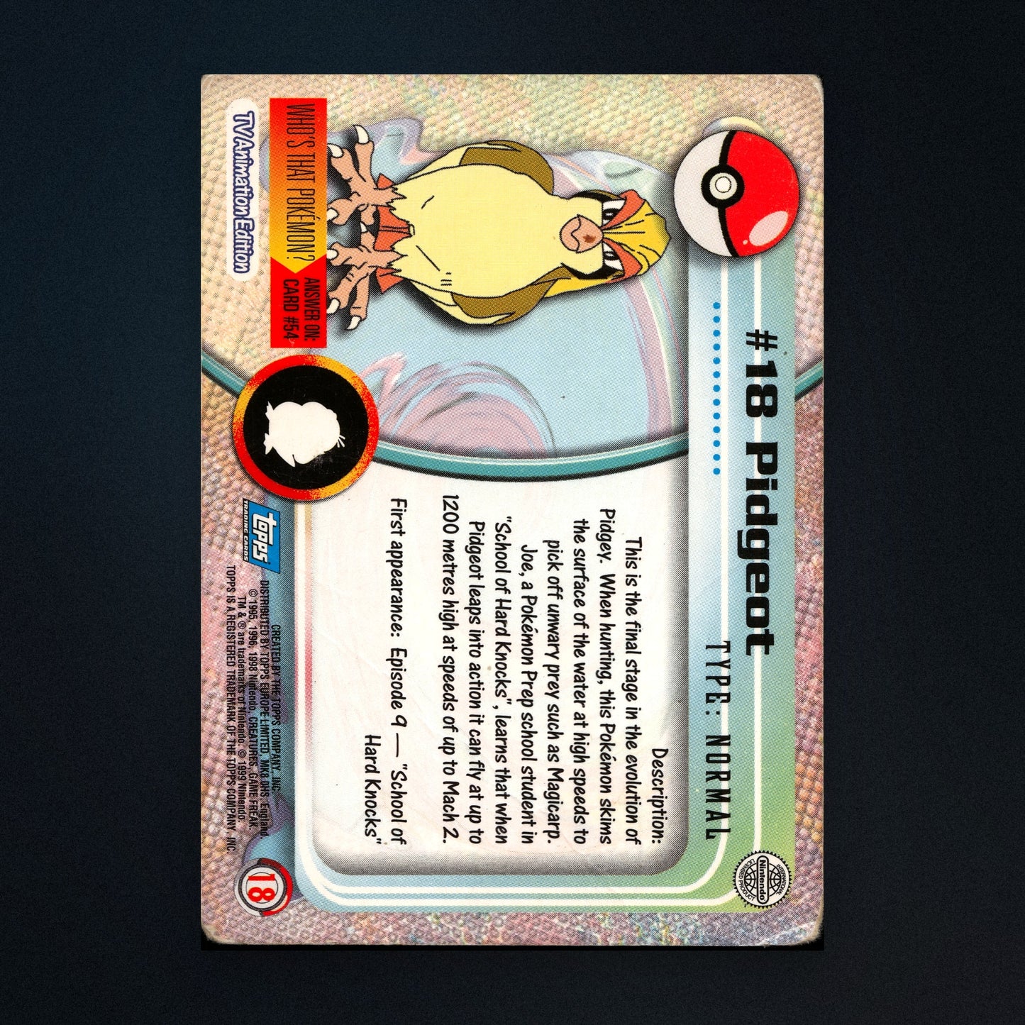 Pidgeot #18 - 1999 Topps Pokémon TV Animation Series 1 Silver Foil - Heavily Played back