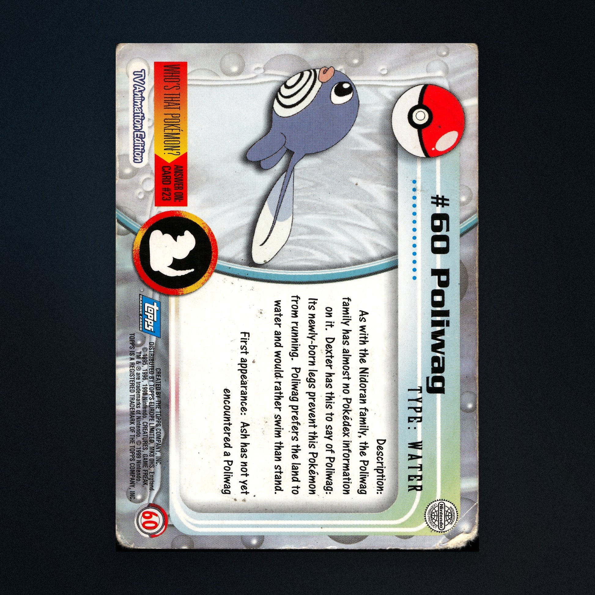 Poliwag #60 - 1999 Topps Pokémon TV Animation Series 1 Silver Foil - Heavily Played back