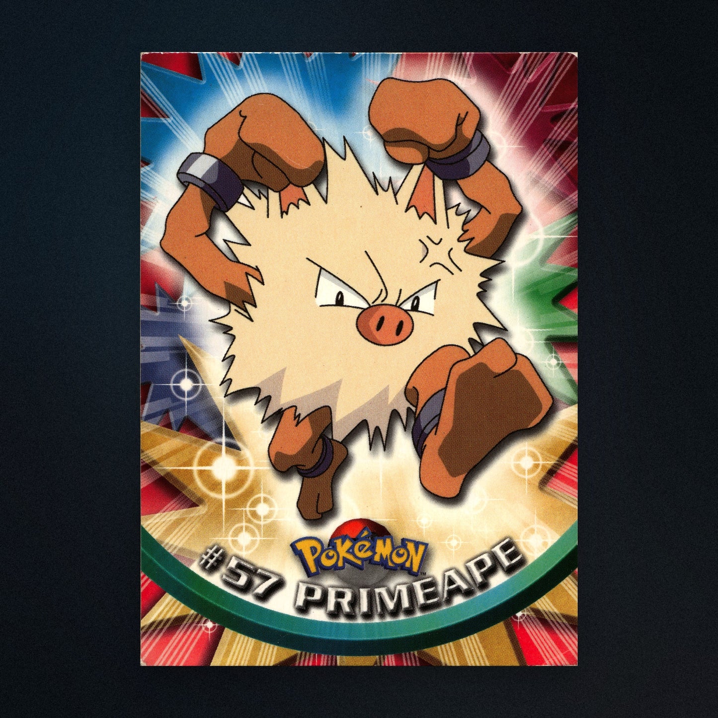 Primeape #57 - 1999 Topps Pokémon TV Animation Series 1 Silver Foil - Moderately Played front