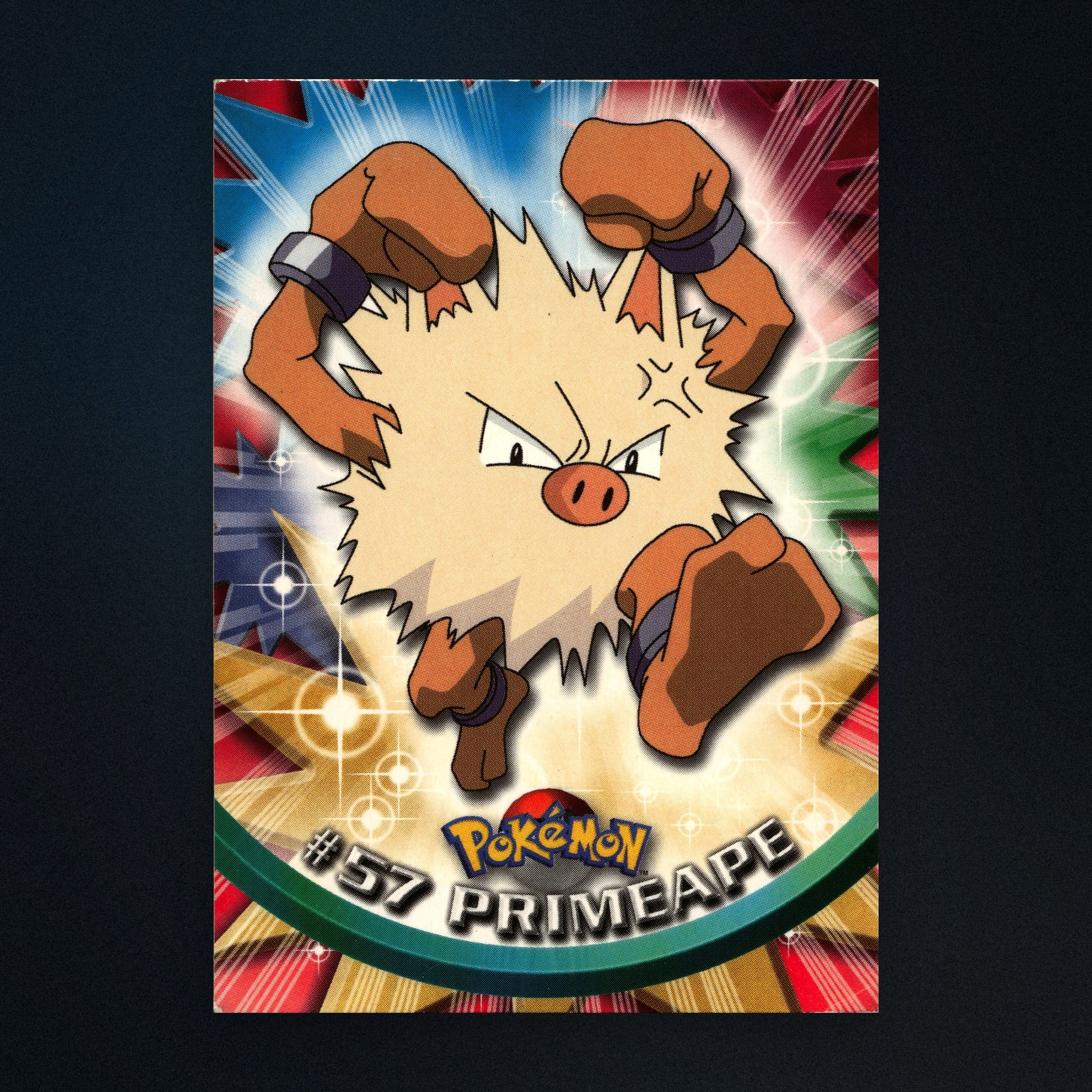 Primeape #57 - 1999 Topps Pokémon TV Animation Series 1 Silver Foil - Moderately Played front