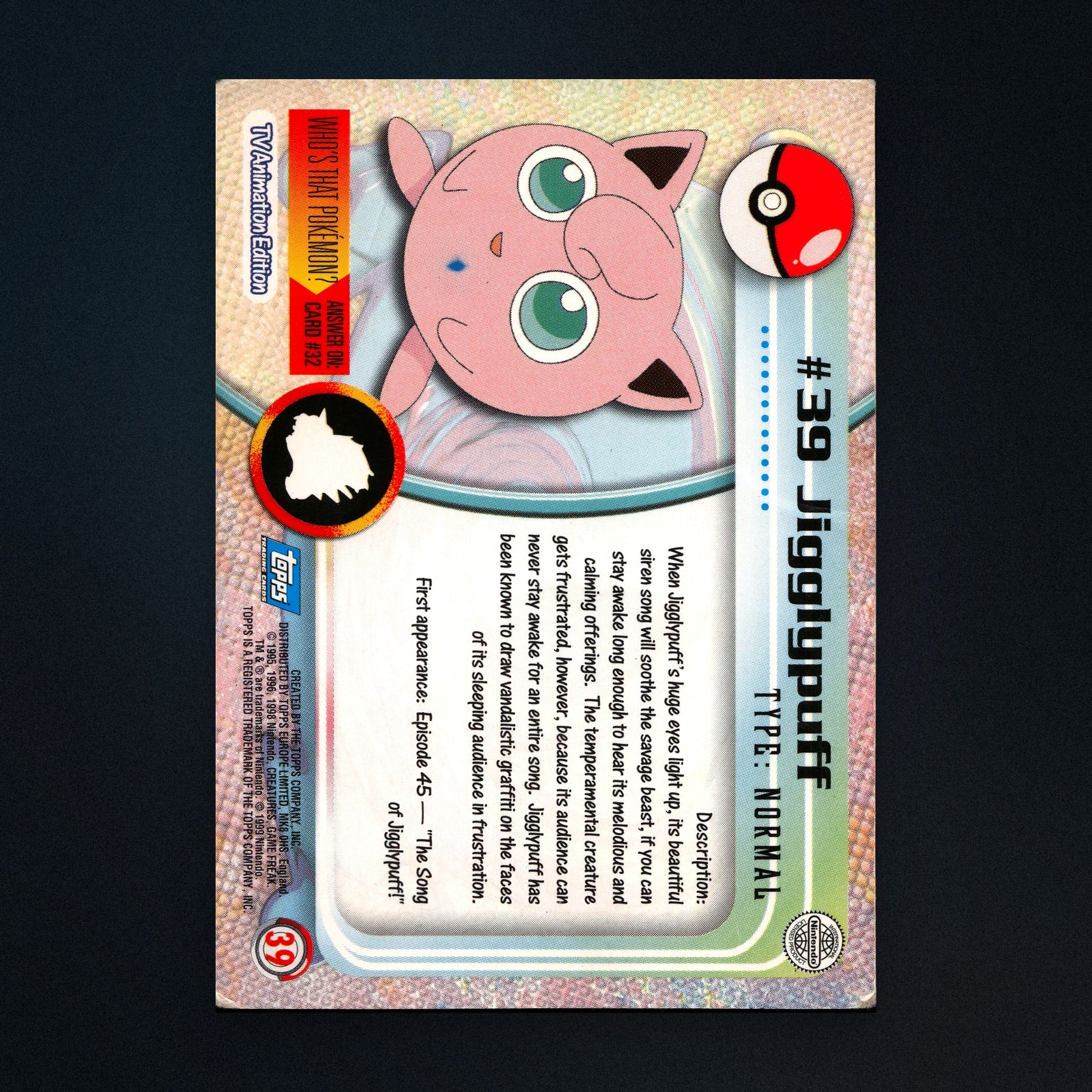 Jigglypuff #39 - 1999 Topps Pokémon TV Animation Series 1 Silver Foil - Heavily Played back