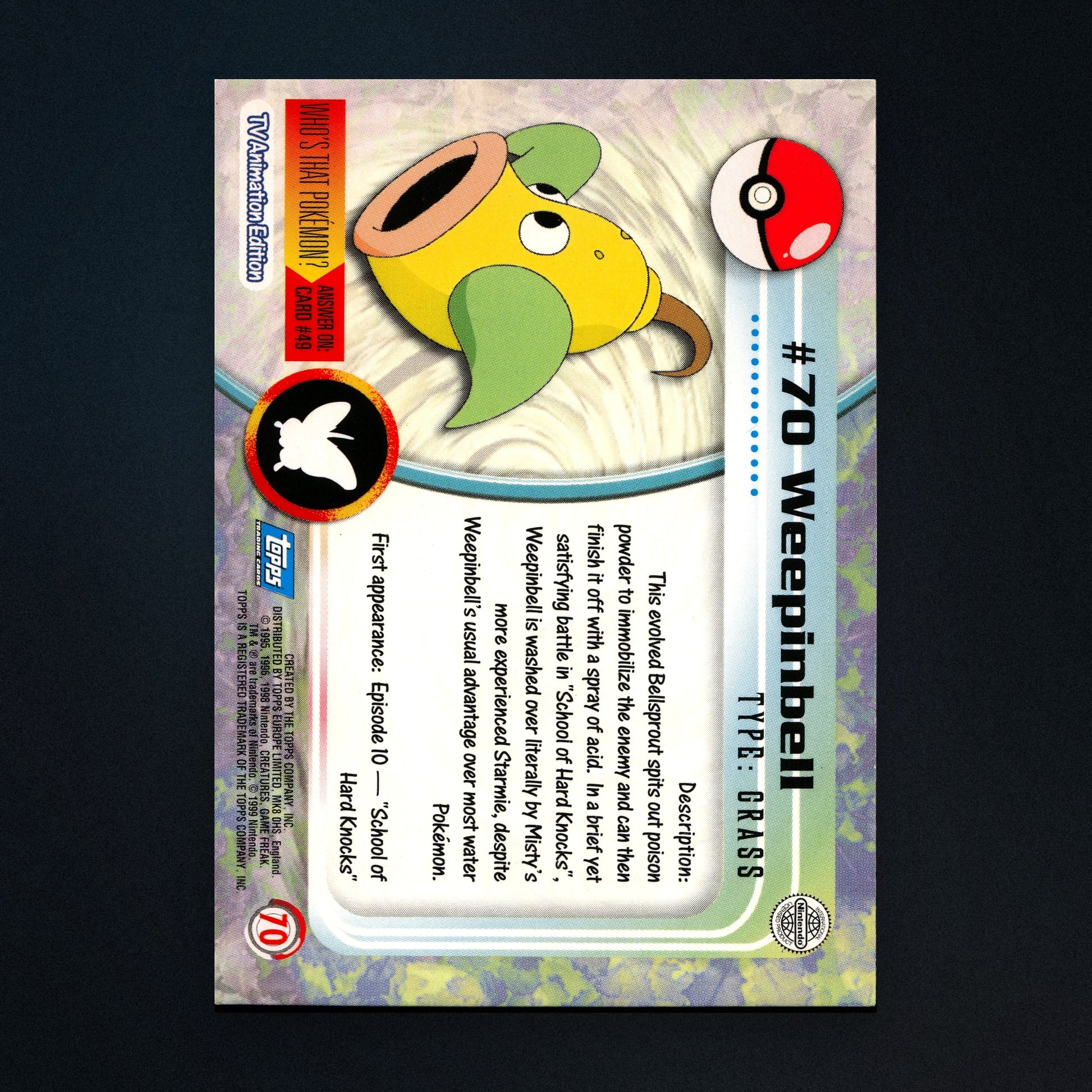 Weepinbell #70 - 1999 Topps Pokémon TV Animation Series 1 Silver Foil - Lightly Played back
