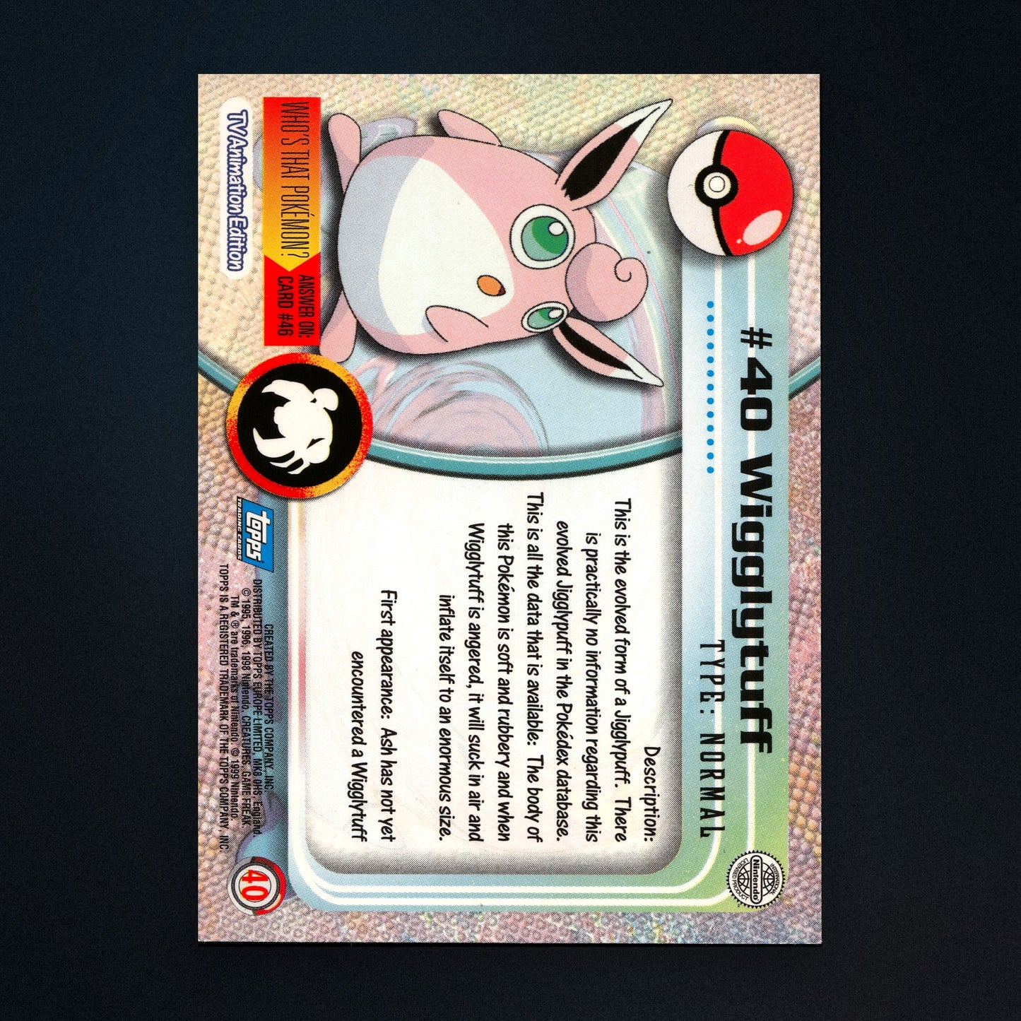 Wigglytuff #40 - 1999 Topps Pokémon TV Animation Series 1 Silver Foil - Moderately Played back