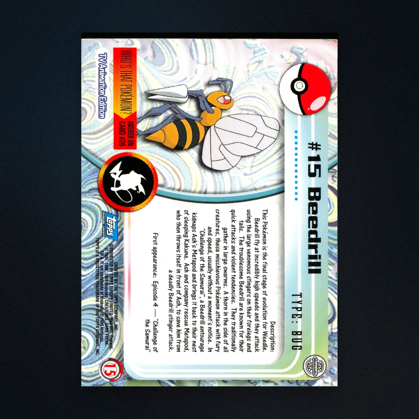 Beedrill #15 - 1999 Topps Pokémon TV Animation Series 1 Silver Foil - Lightly Played back