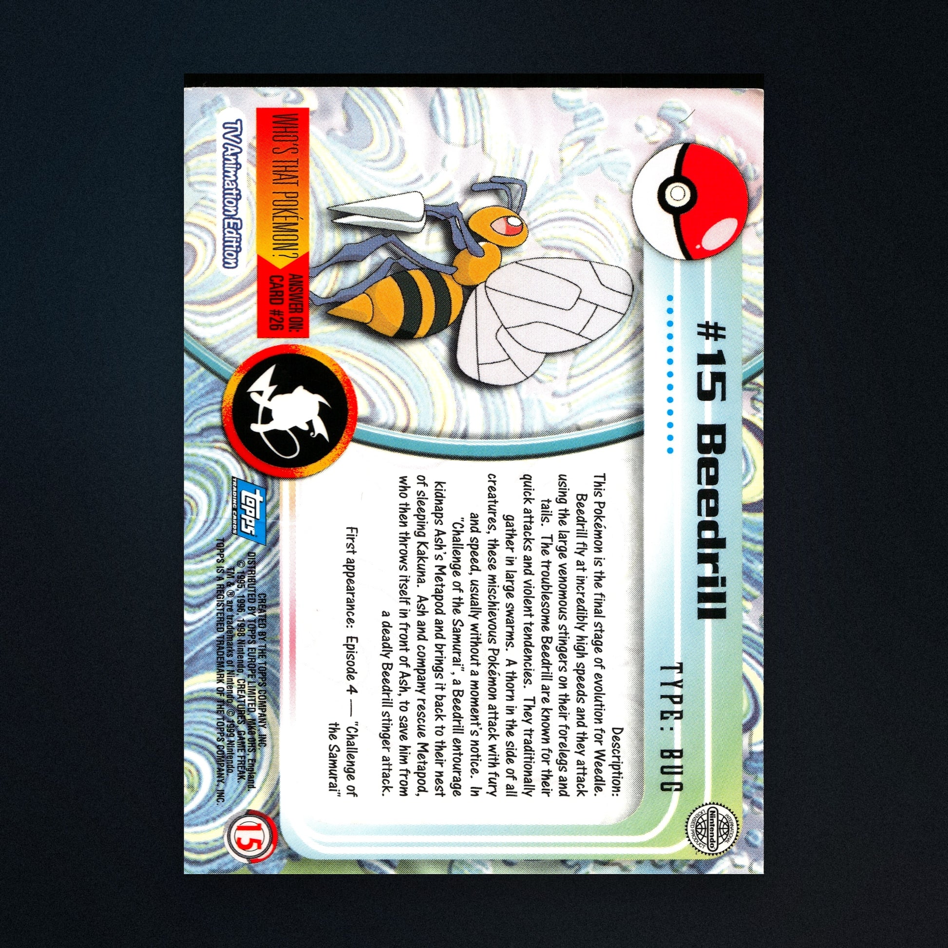 Beedrill #15 - 1999 Topps Pokémon TV Animation Series 1 Silver Foil - Lightly Played back