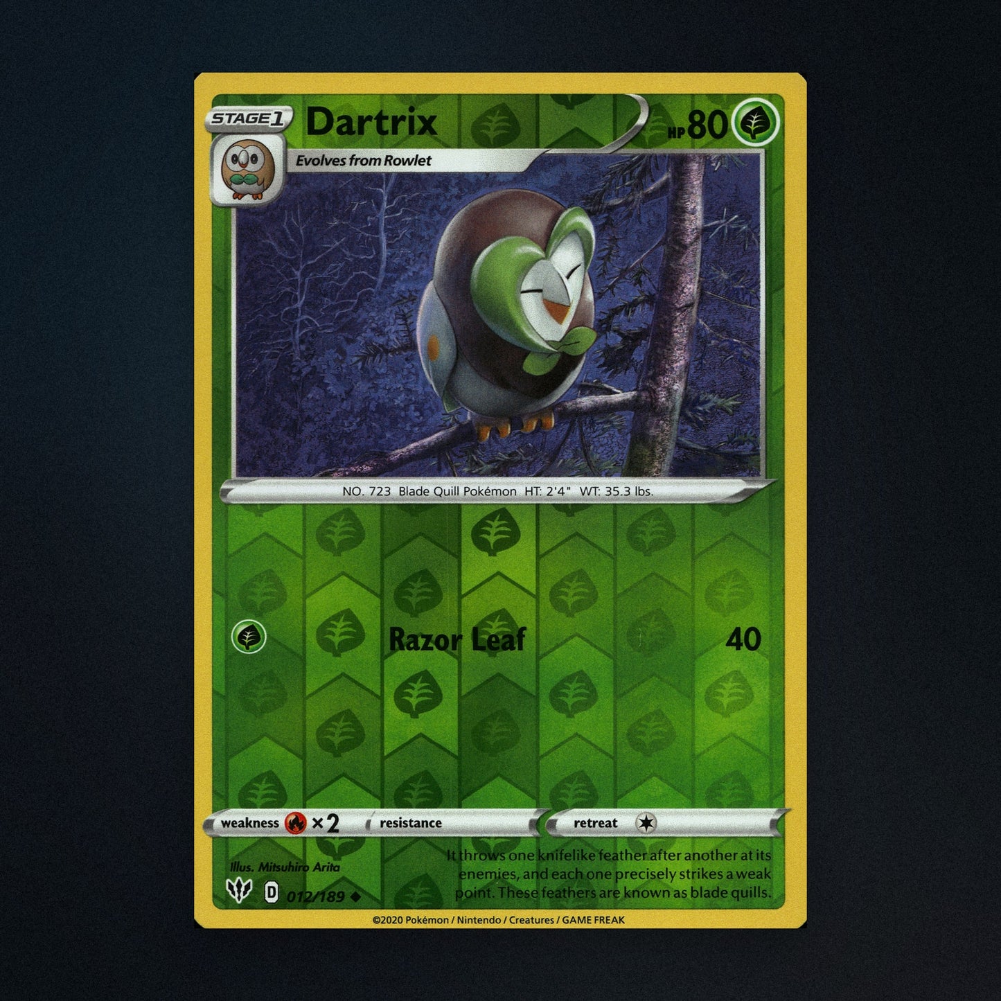 Dartrix - 012/189 - Darkness Ablaze - Reverse Holo - Lightly Played front