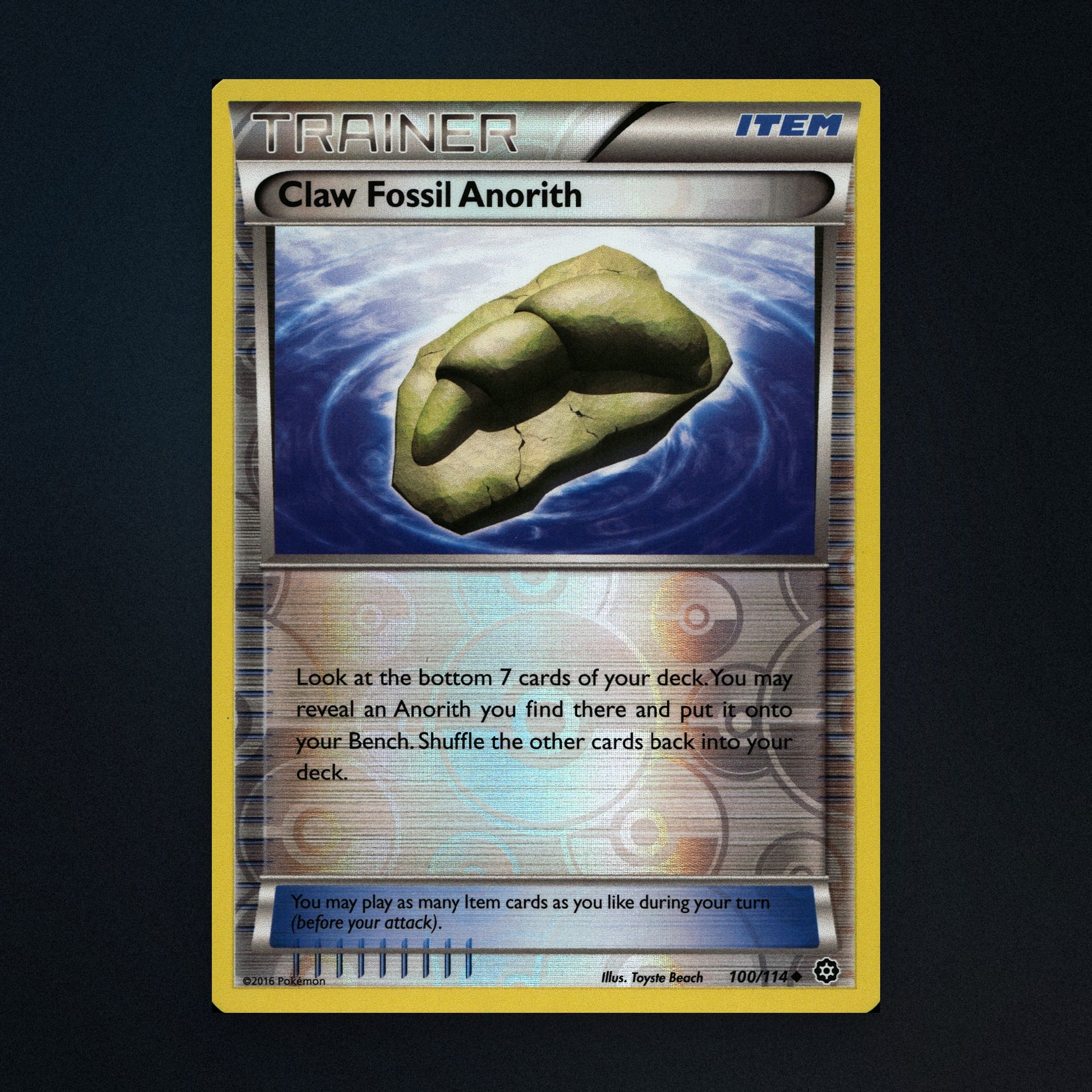 Claw Fossil Anorith - 100/114 - Steam Siege - Reverse Holo - Lightly Played front