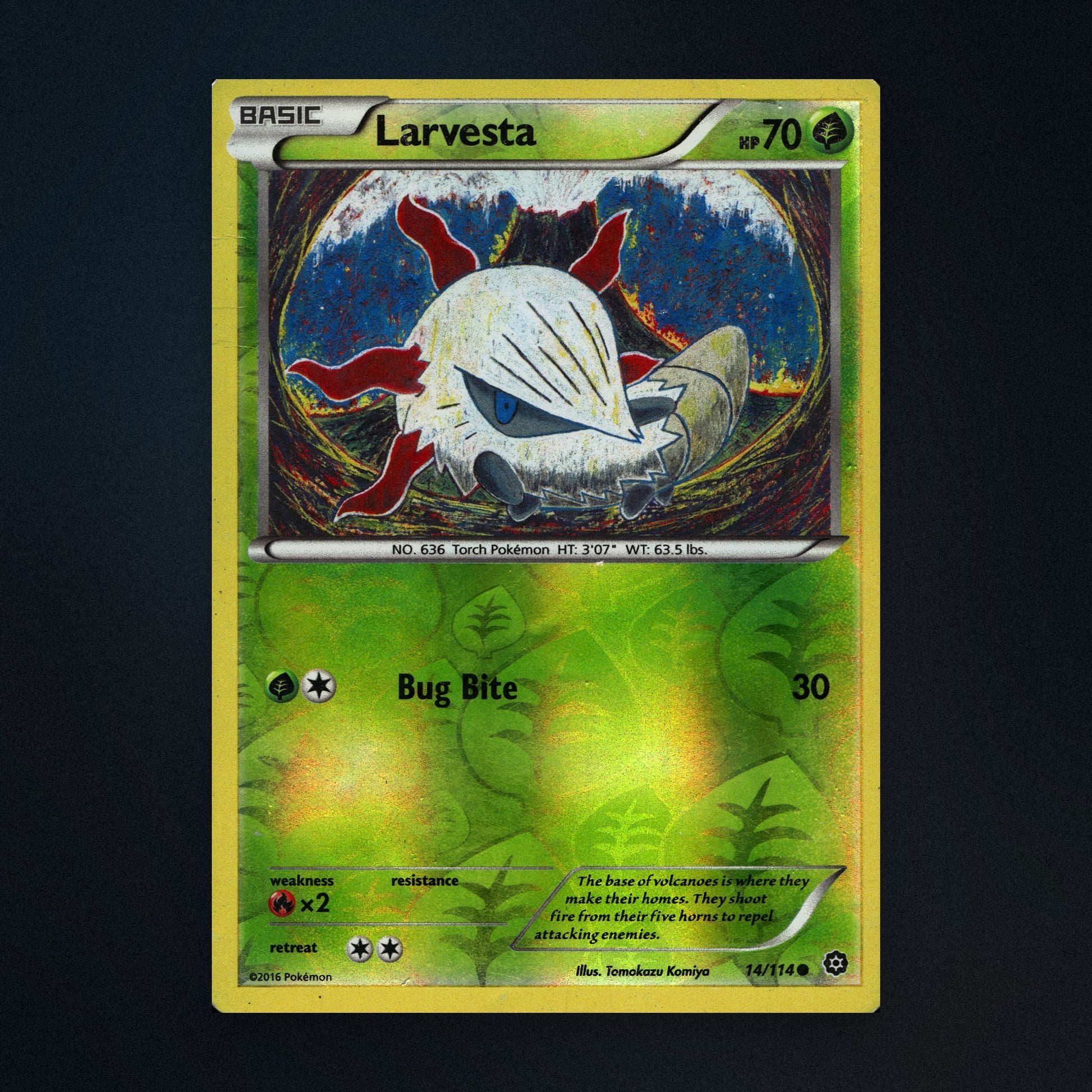 Larvesta - 14/114 - Steam Siege - Reverse Holo - Heavily Played front