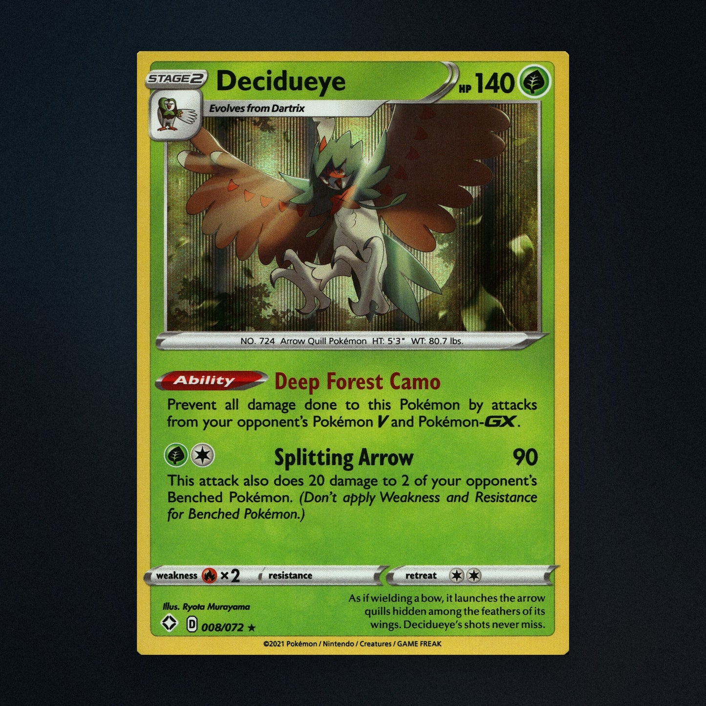 Decidueye - 8/72 - Shining Fates - Holo - Near Mint front