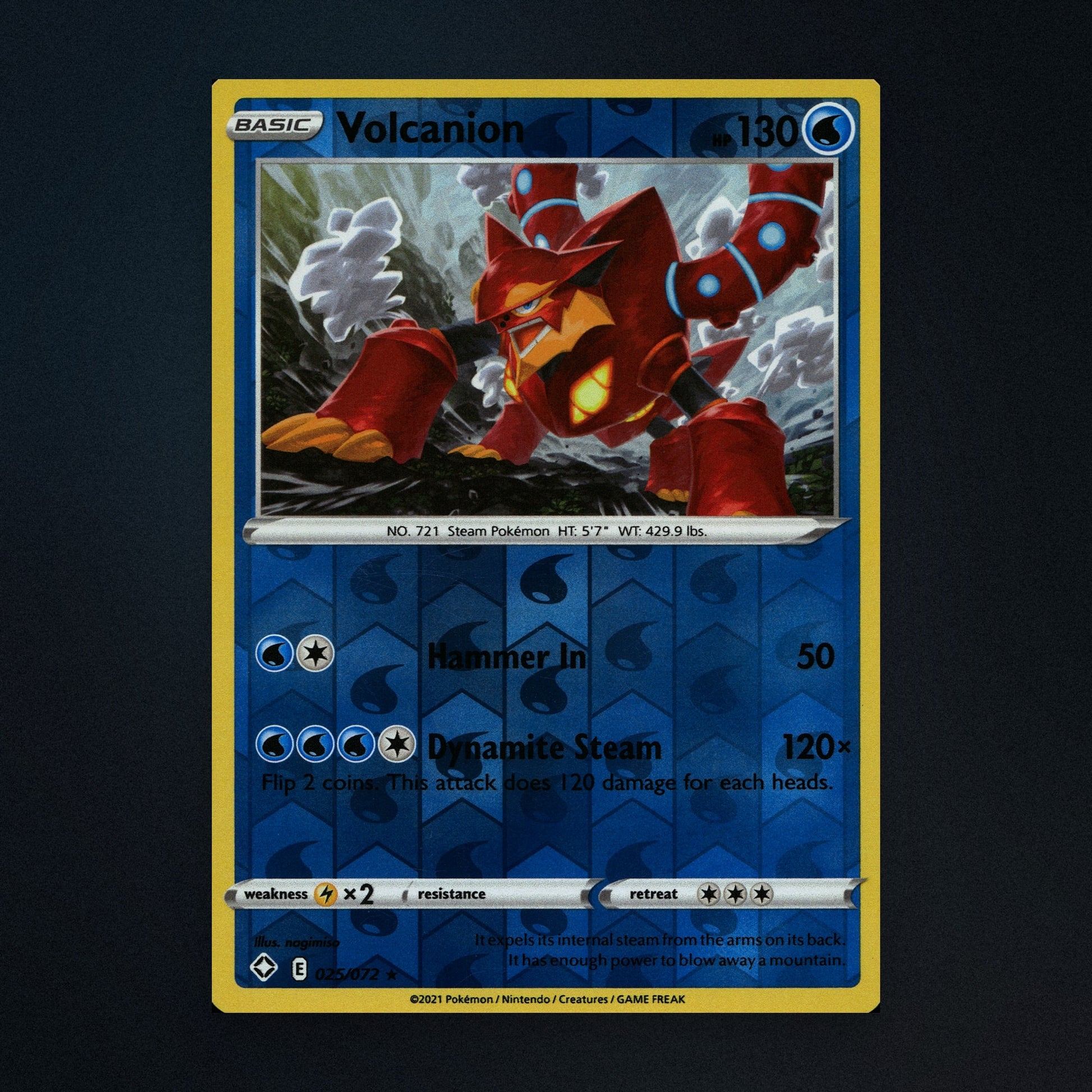 Volcanion - 25/72 - Shining Fates - Reverse Holo - Lightly Played front