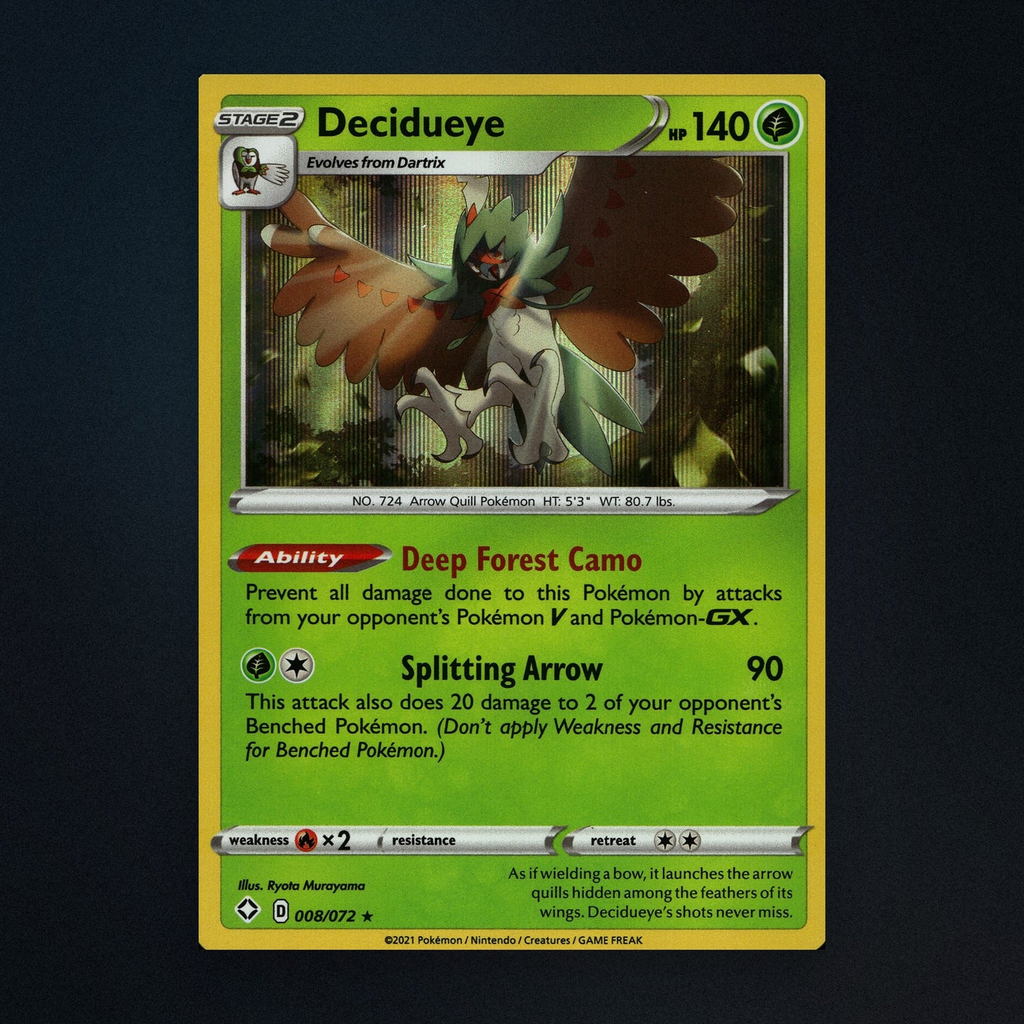 Decidueye - 8/72 - Shining Fates - Holo - Near Mint front