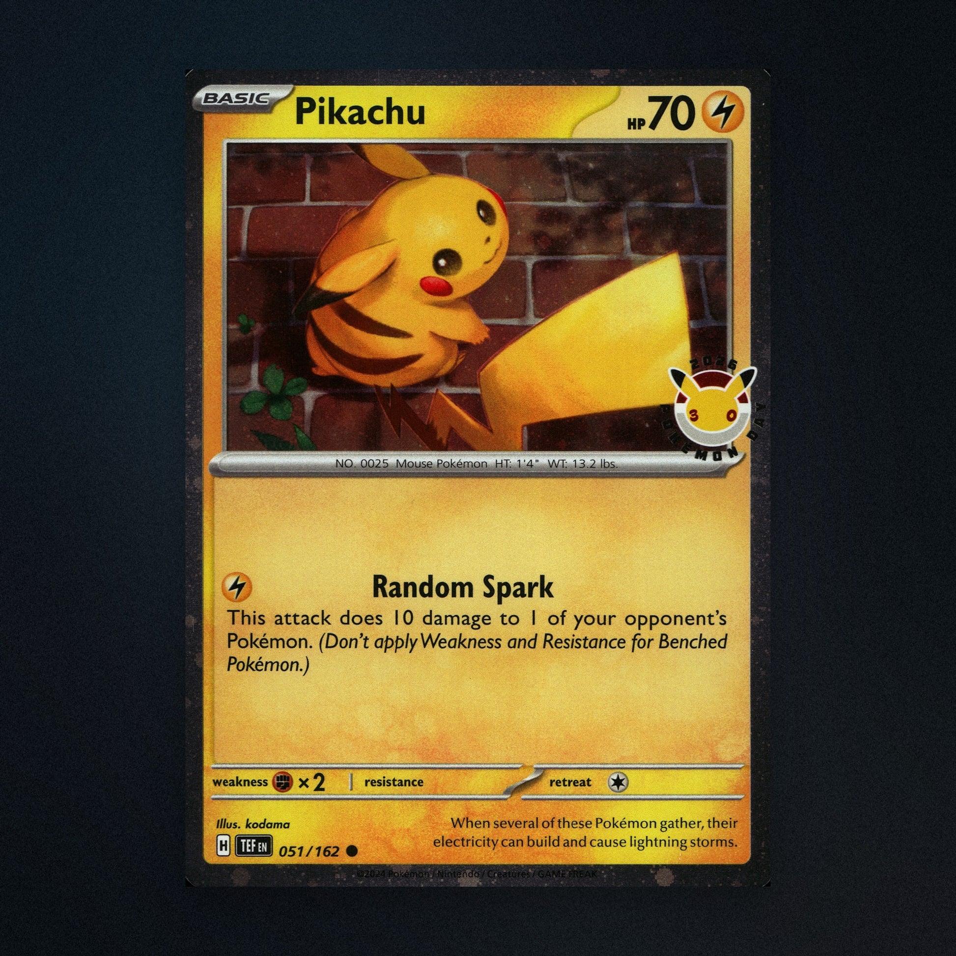 Pikachu - 051/162 - Temporal Forces - Pokemon Day 2025 Stamped Holo - Near Mint front