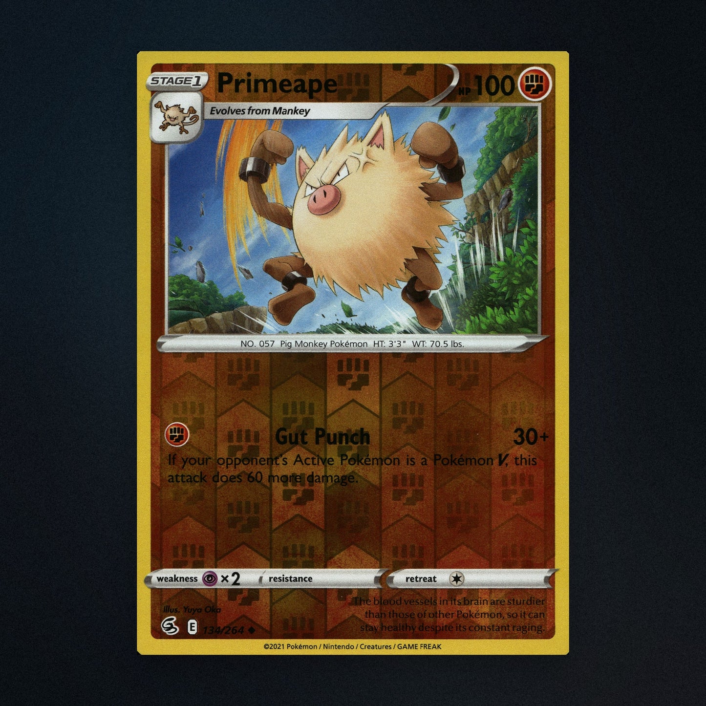 Primeape - 134/264 - Fusion Strike - Reverse Holo - Moderately Played front
