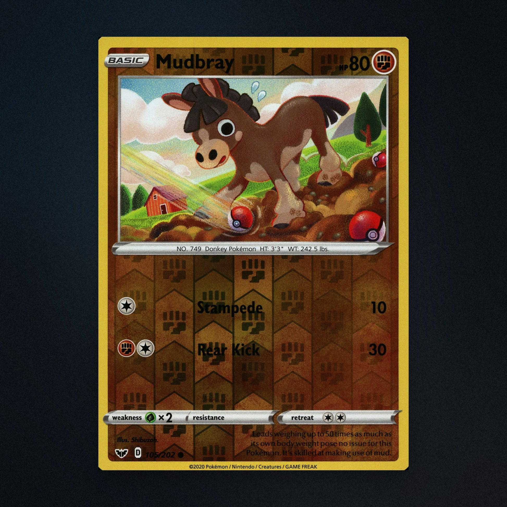 Mudbray - 105/202 - Sword & Shield - Reverse Holo - Lightly Played front
