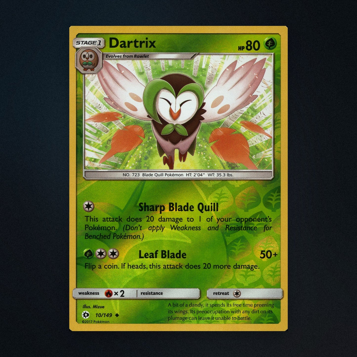 Dartrix - 10/149 - Sun & Moon - Reverse Holo - Heavily Played front