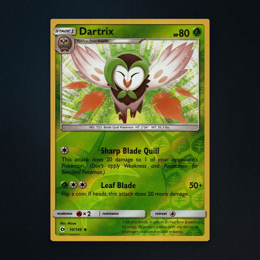 Dartrix - 10/149 - Sun & Moon - Reverse Holo - Heavily Played front