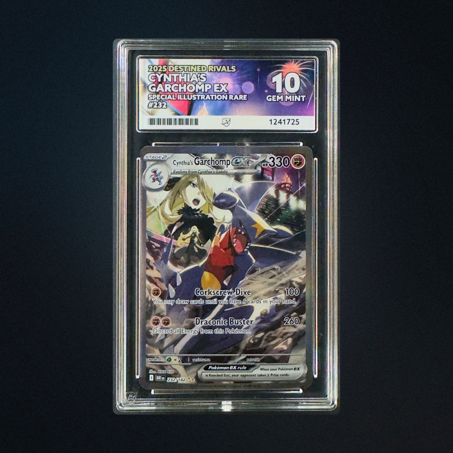 Pokemon Destined Rivals Cynthia's Garchomp ex 232/182 ACE 10 Perfect Subgrades front