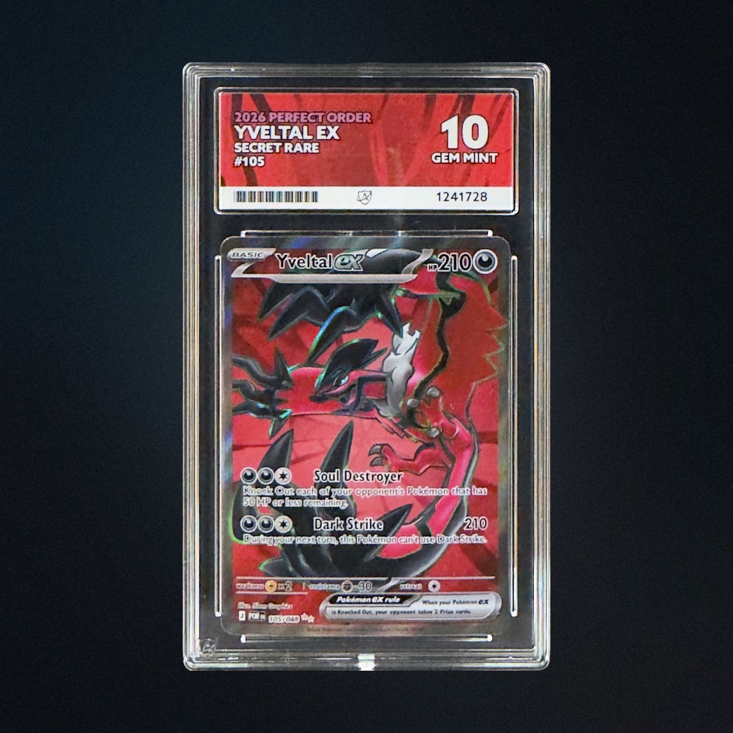 2026 Pokemon Perfect Order Yveltal ex 105/088 Secret Rare ACE 10 front