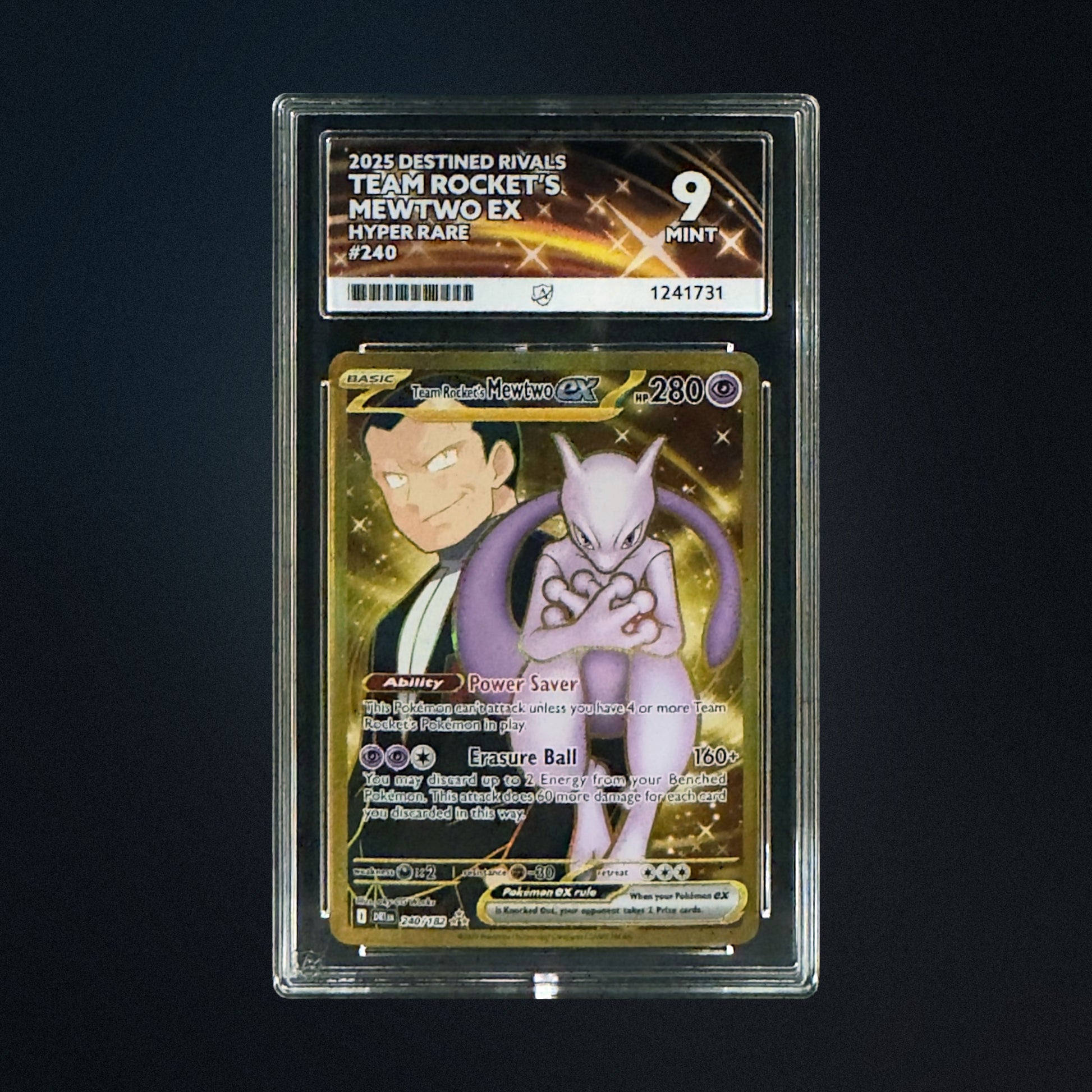 2025 Pokemon Destined Rivals Team Rocket's Mewtwo ex 240/182 Hyper Rare ACE 9 front