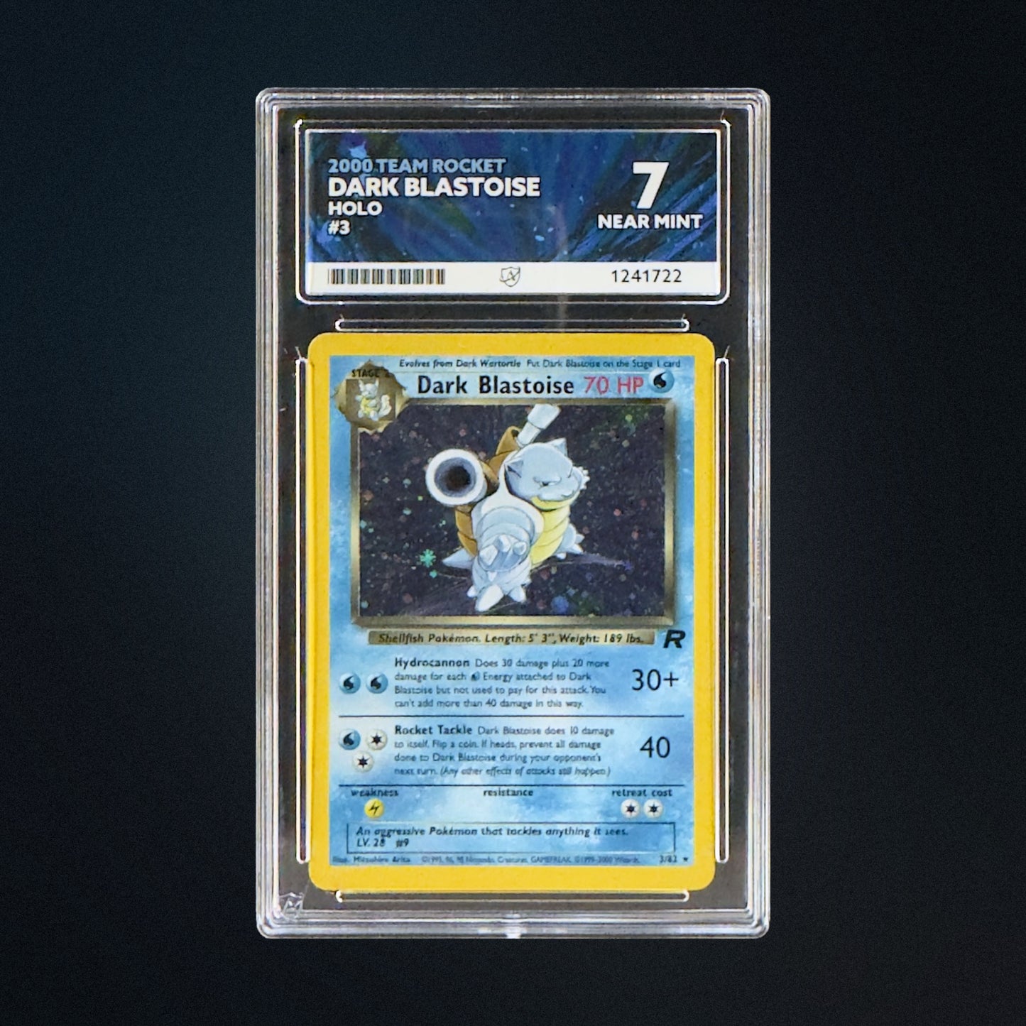 2000 Pokemon Team Rocket Dark Blastoise 3/82 Holo ACE 7 front