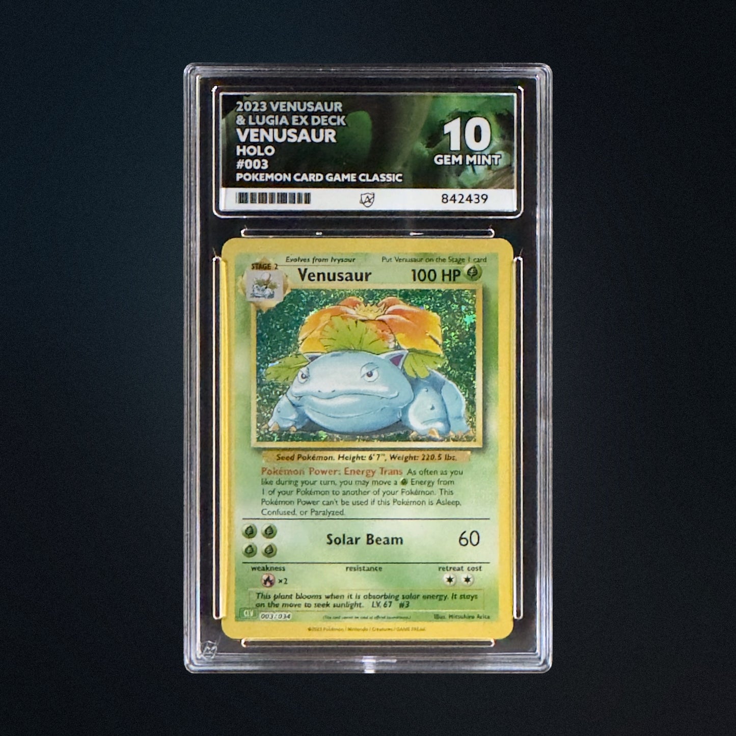 2023 Pokemon Card Game Classic Venusaur 003/034 Holo ACE 10 Perfect Subgrades front