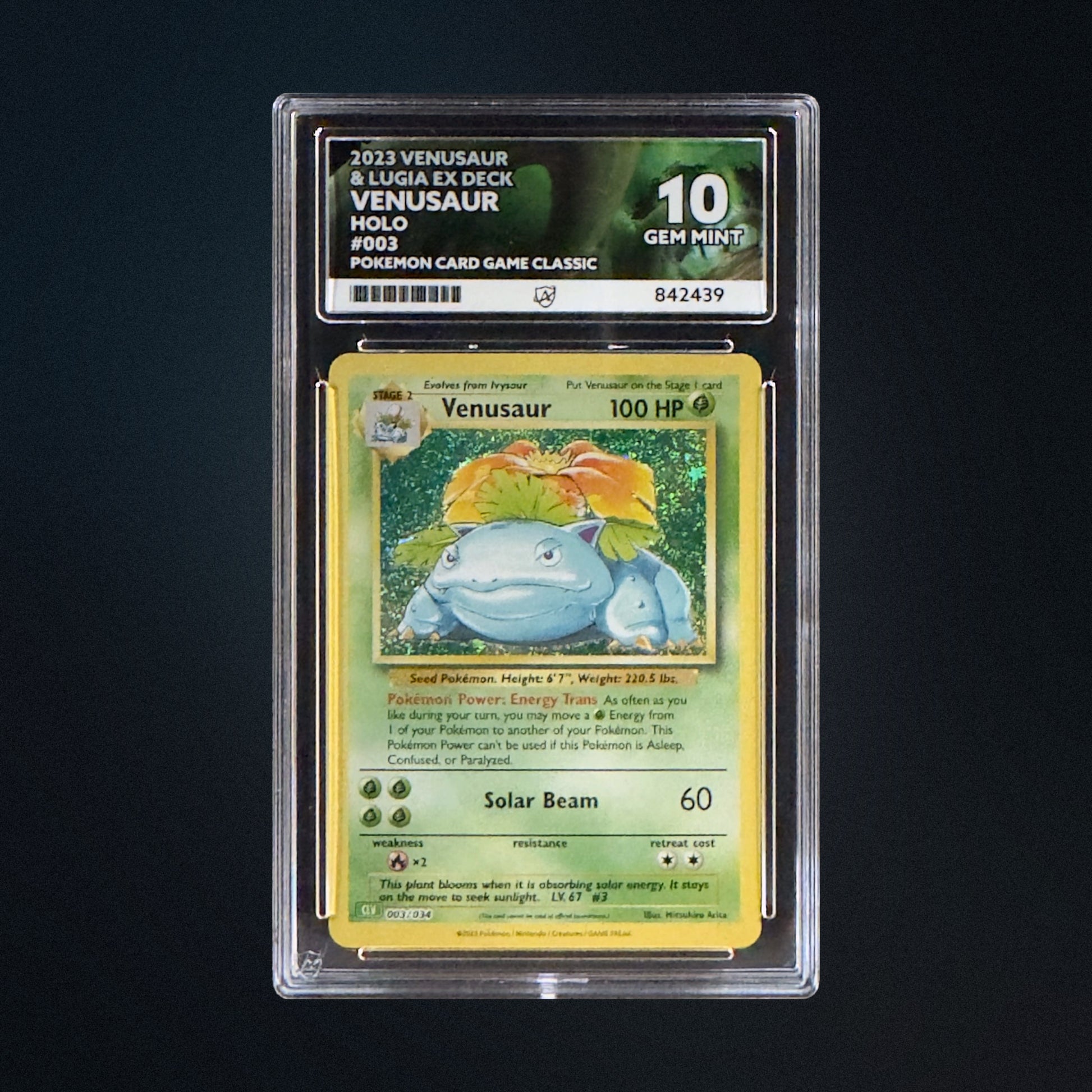 2023 Pokemon Card Game Classic Venusaur 003/034 Holo ACE 10 Perfect Subgrades front
