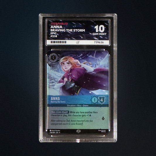 Disney Lorcana Fabled Anna Braving the Storm 218/204 ACE 10 Perfect Subgrades front