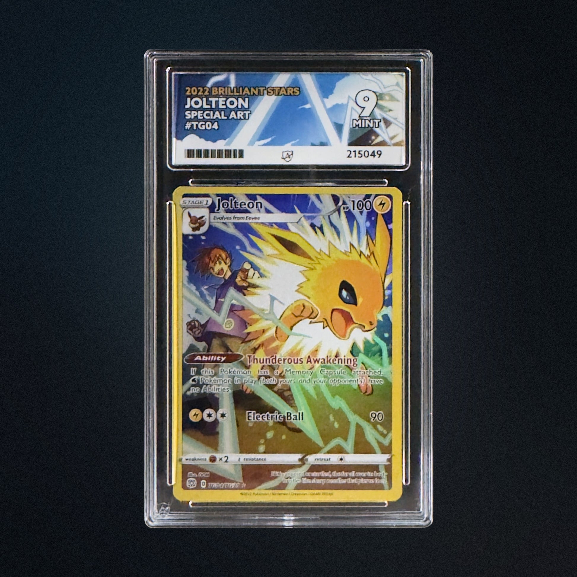 2022 Pokemon Brilliant Stars Jolteon TG04/TG30 Alt Art ACE 9 front