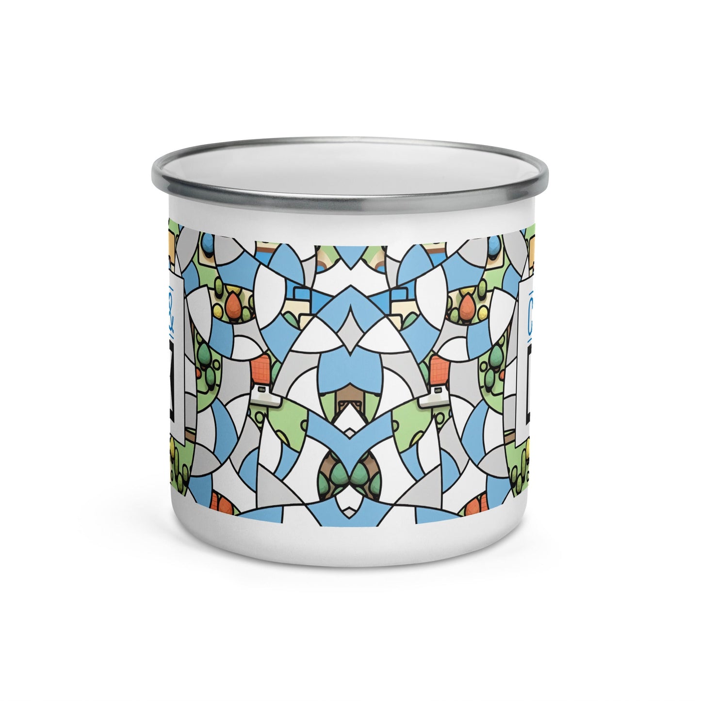 Card & Ink Enamel Mug front Printful mockup