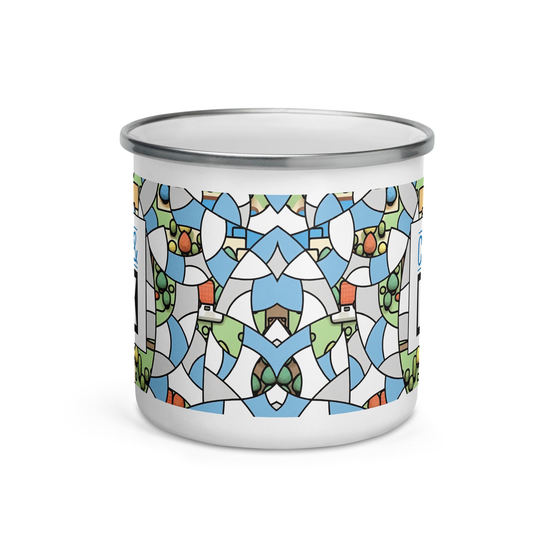 Card & Ink Enamel Mug front Printful mockup