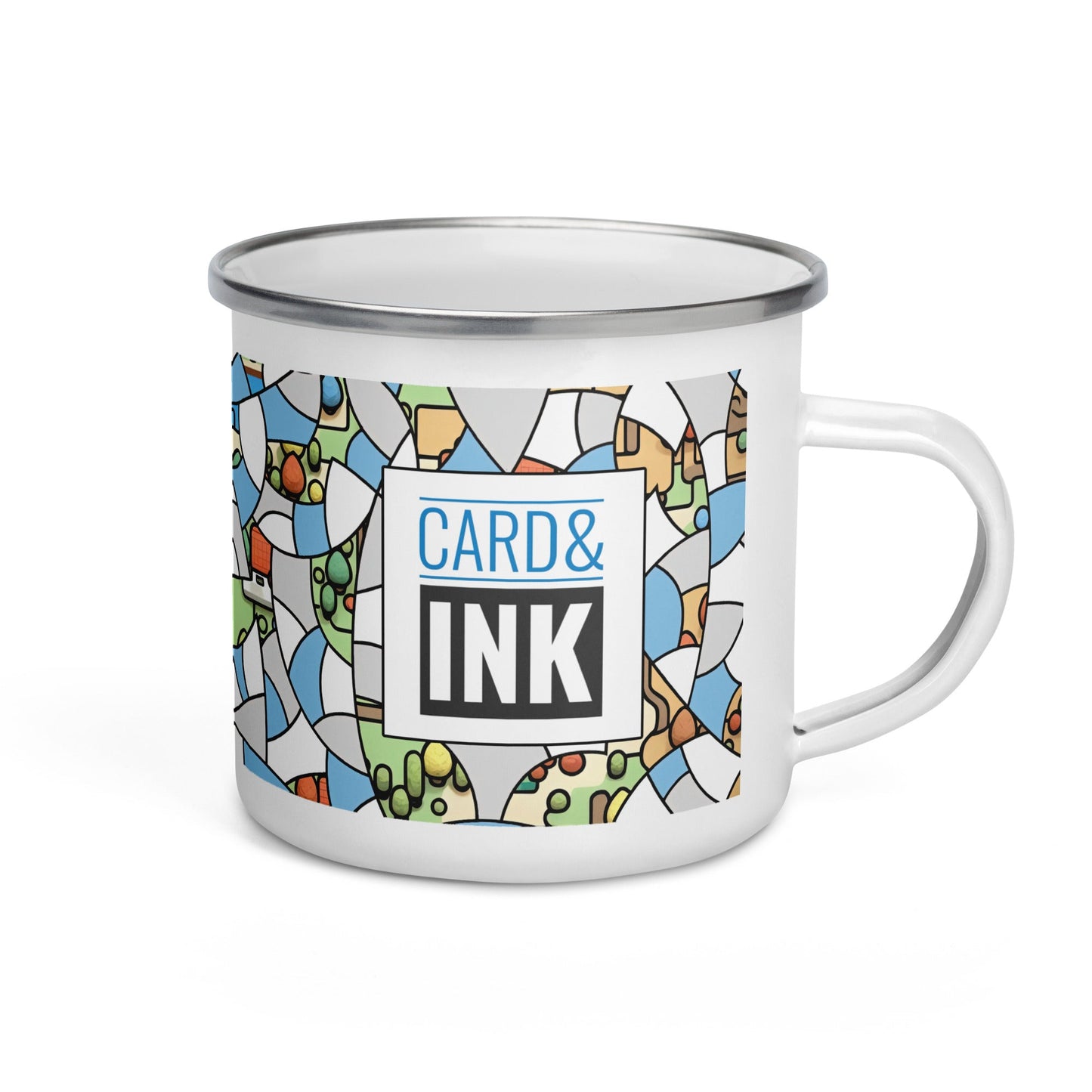 Card & Ink Enamel Mug right-side Printful mockup