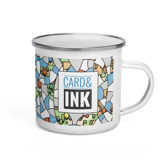 Card & Ink Enamel Mug right-side Printful mockup